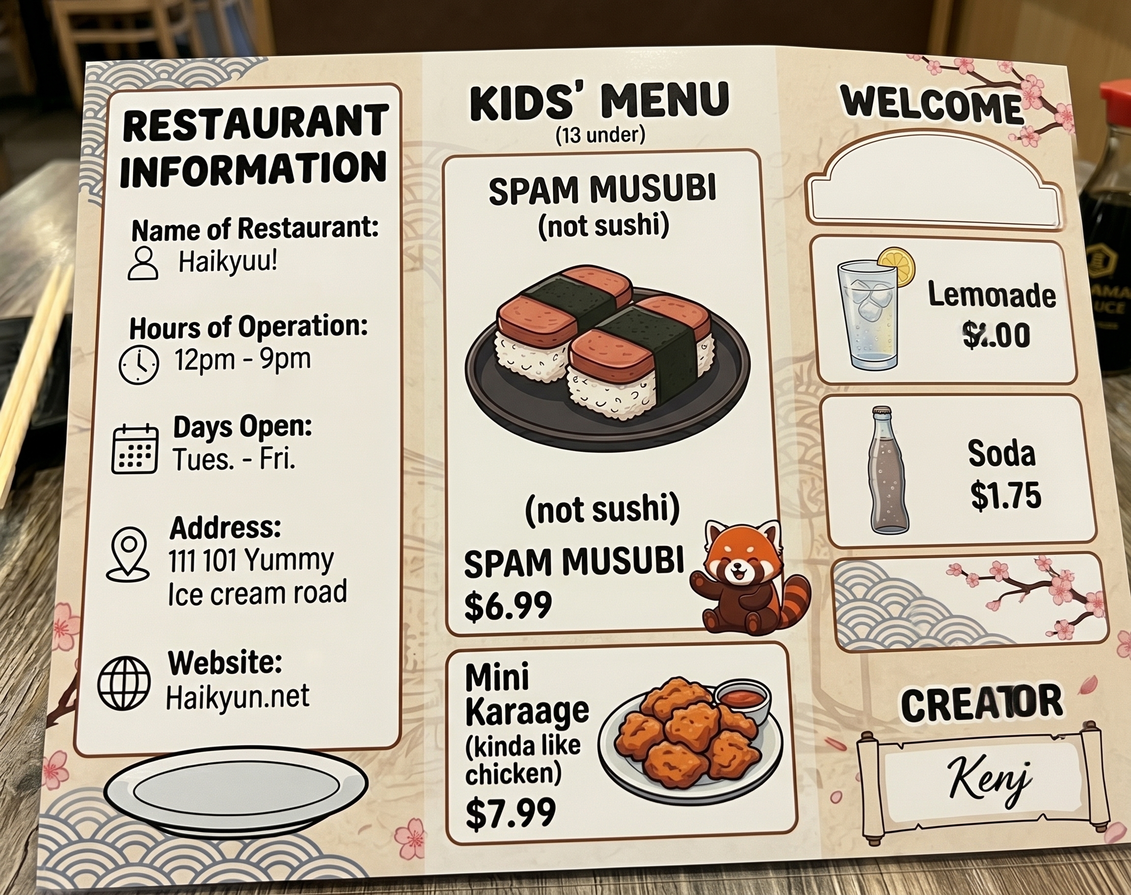 Haikyuu! menu — restaurant info and kids menu